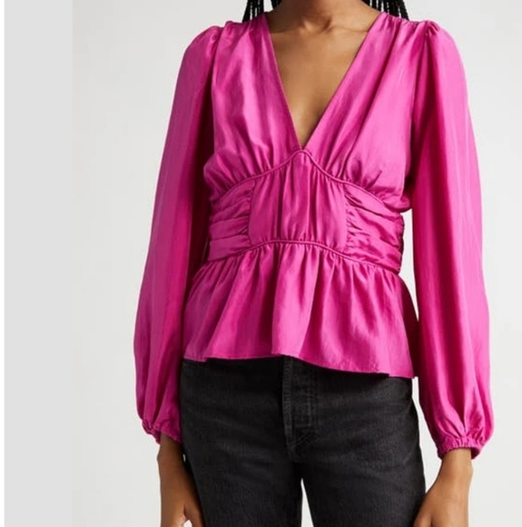 SEA NEW YORK Magenta Pink Silk Peplum Top Sz 2 NEW - Picture 4 of 8